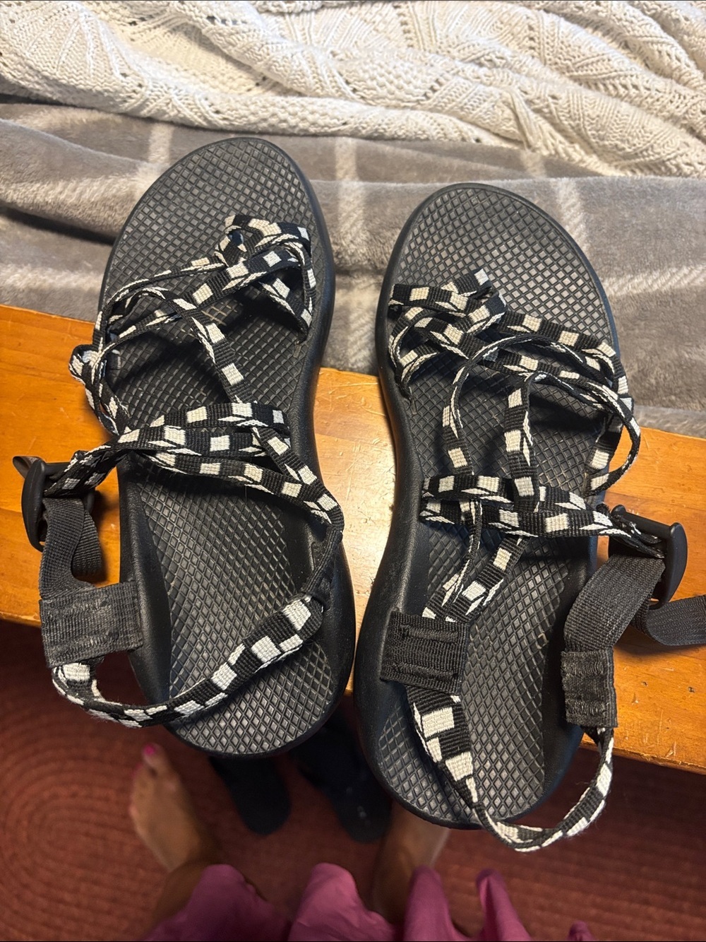 Black and White Striped Outdoor Sandals